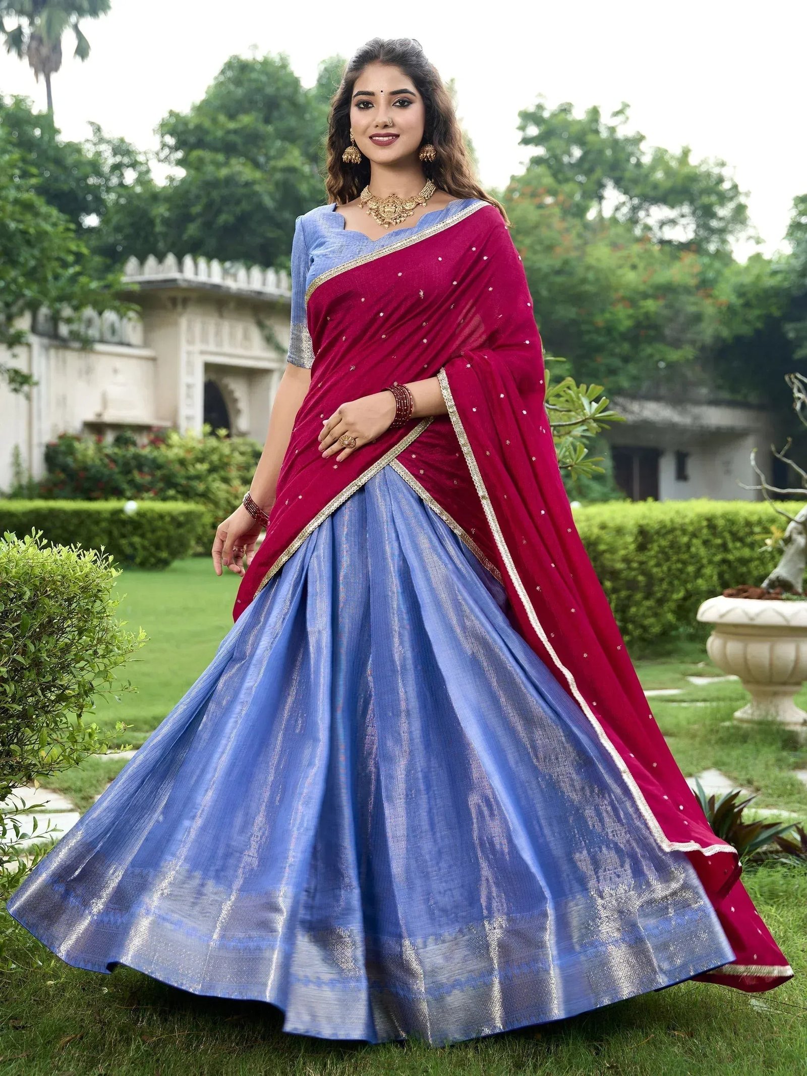 Special Royal Blue Color Zari Weaving Silk Event Wear Lehenga Choli